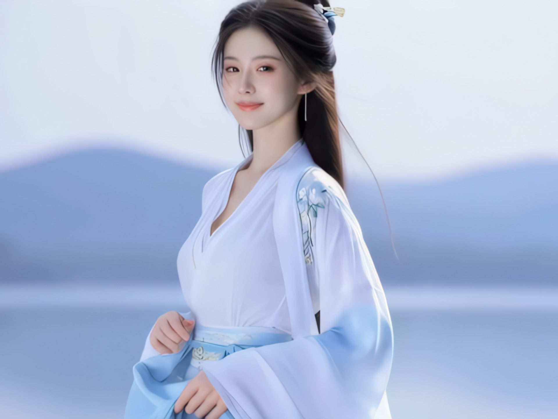 素衣映苍山 蓝带曳清风 一眼便沉沦