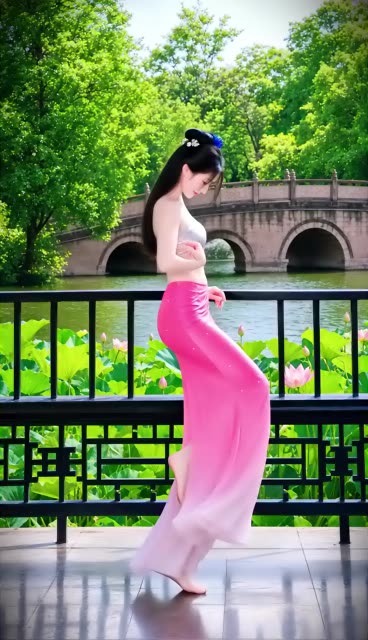 颜值气质美女完美身材  夏日荷塘边的古典舞韵