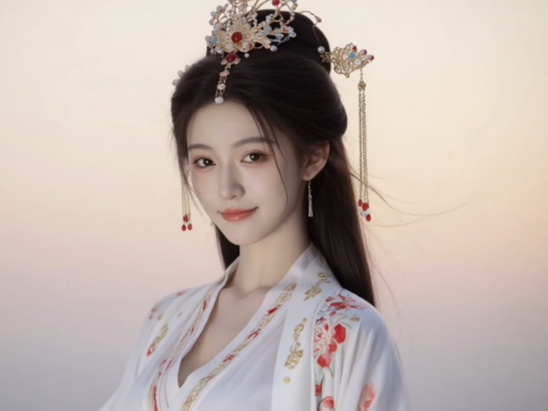晚晖染白衫 金饰缀云鬓 晚风拂过皆是温柔
